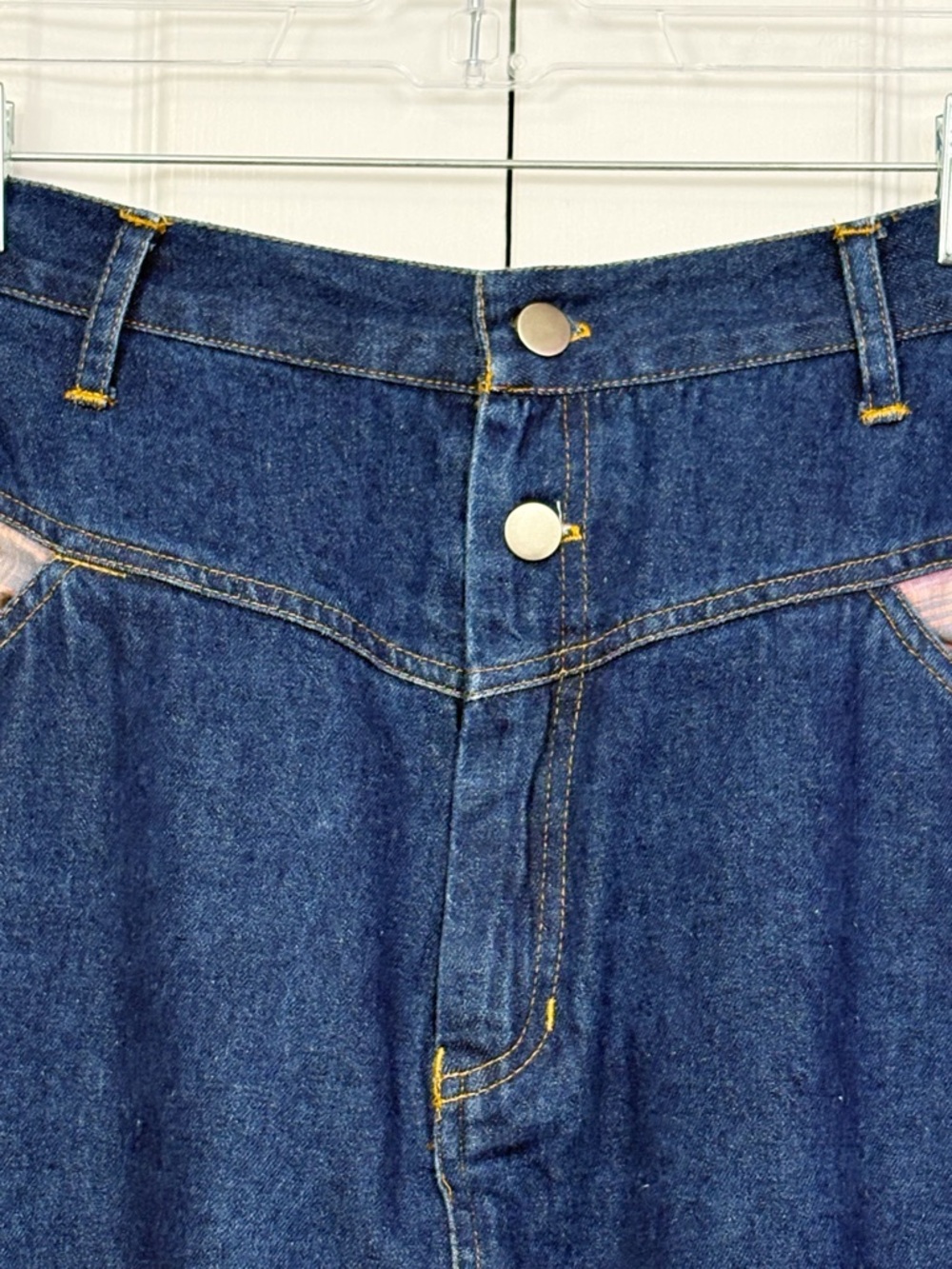Vintage Sudden Impact Blue Denim Plaid Print Patchwork Jean Skirt 20 - Picture 4 of 16